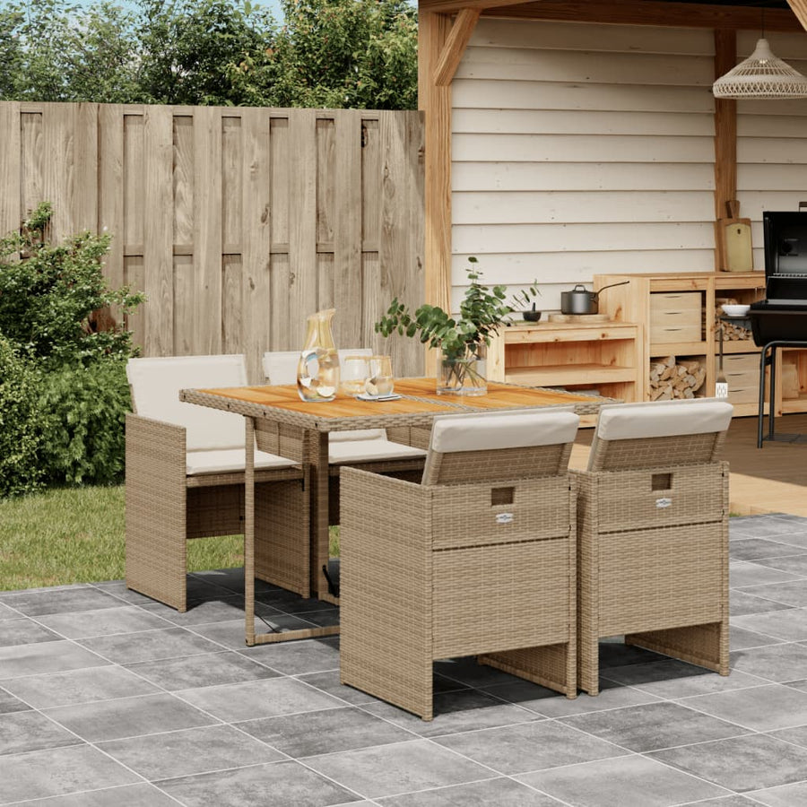 5-delige Tuinset met kussens poly rattan beige