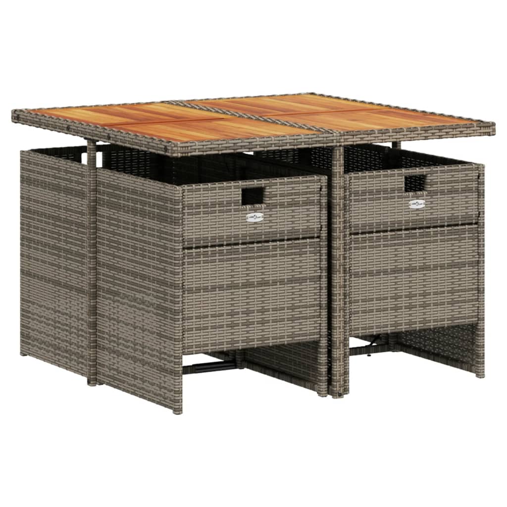 5-delige tuinset met kussens, grijs polyrotan