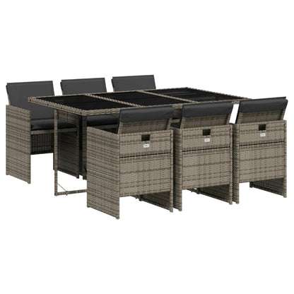 7-Delige Tuinset Met Kussens Poly Rattan 6 Grijs Glas