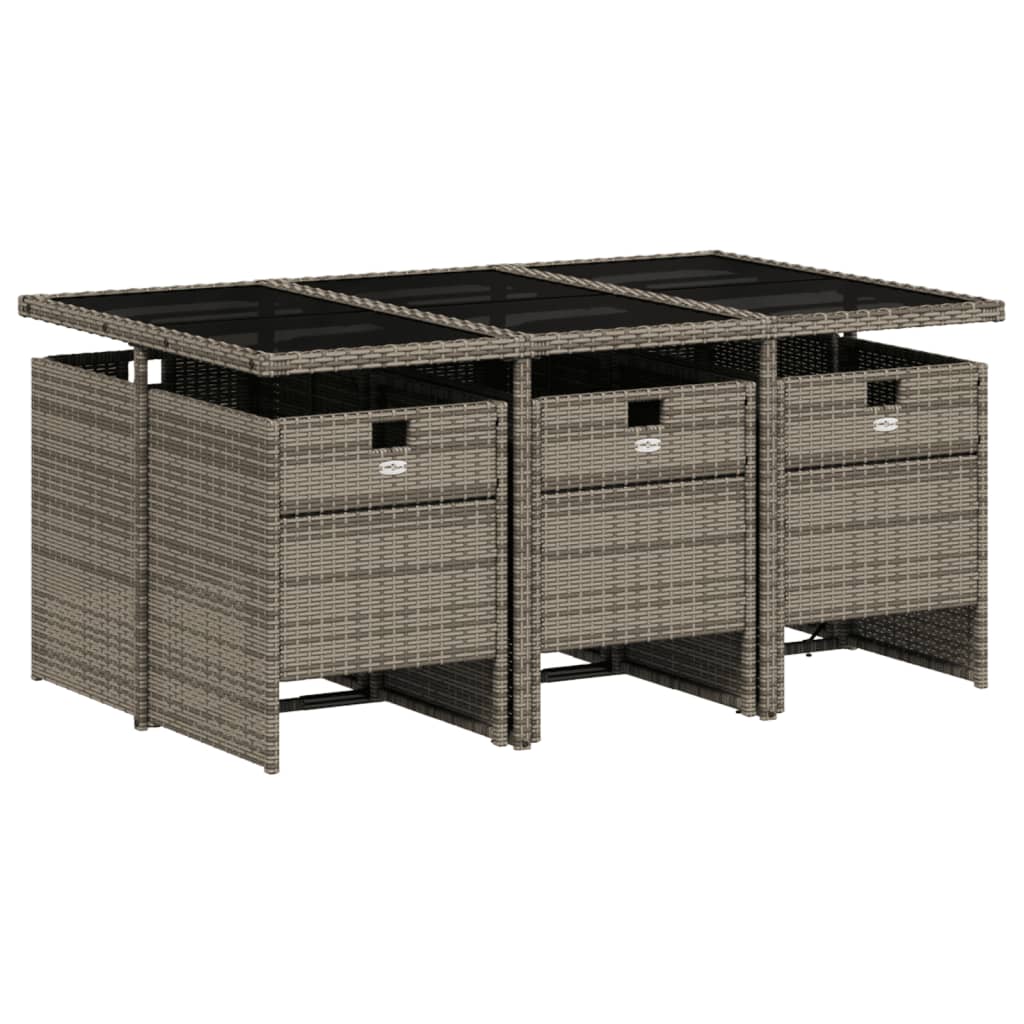 7-Delige Tuinset Met Kussens Poly Rattan 6 Grijs Glas