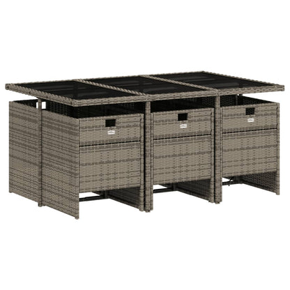 7-Delige Tuinset Met Kussens Poly Rattan 6 Grijs Glas