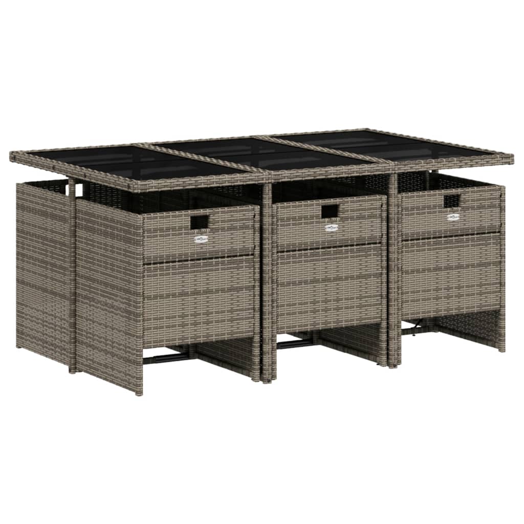 7-delige tuinset met kussens, grijs polyrotan