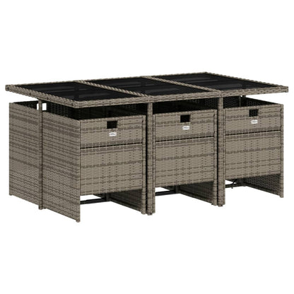 7-delige tuinset met kussens, grijs polyrotan