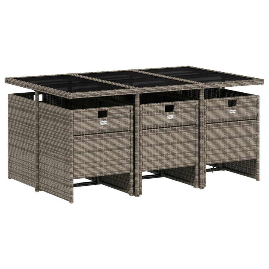 7-delige tuinset met kussens, grijs polyrotan