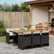 Tuinset 7-delig poly rattan zwart acaciahout