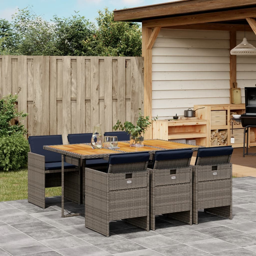 7-delige tuinset met kussens, grijs polyrotan