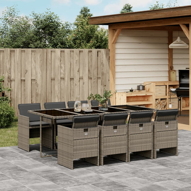 9-delige Tuinset met kussens poly rattan grijs