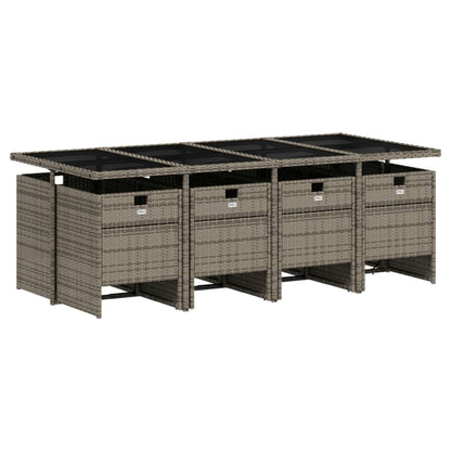 9-delige tuinset met kussens, grijs polyrotan