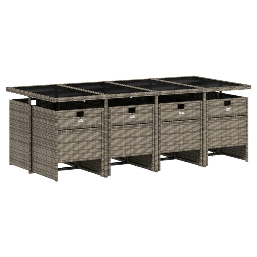 9-delige tuinset met kussens, grijs polyrotan