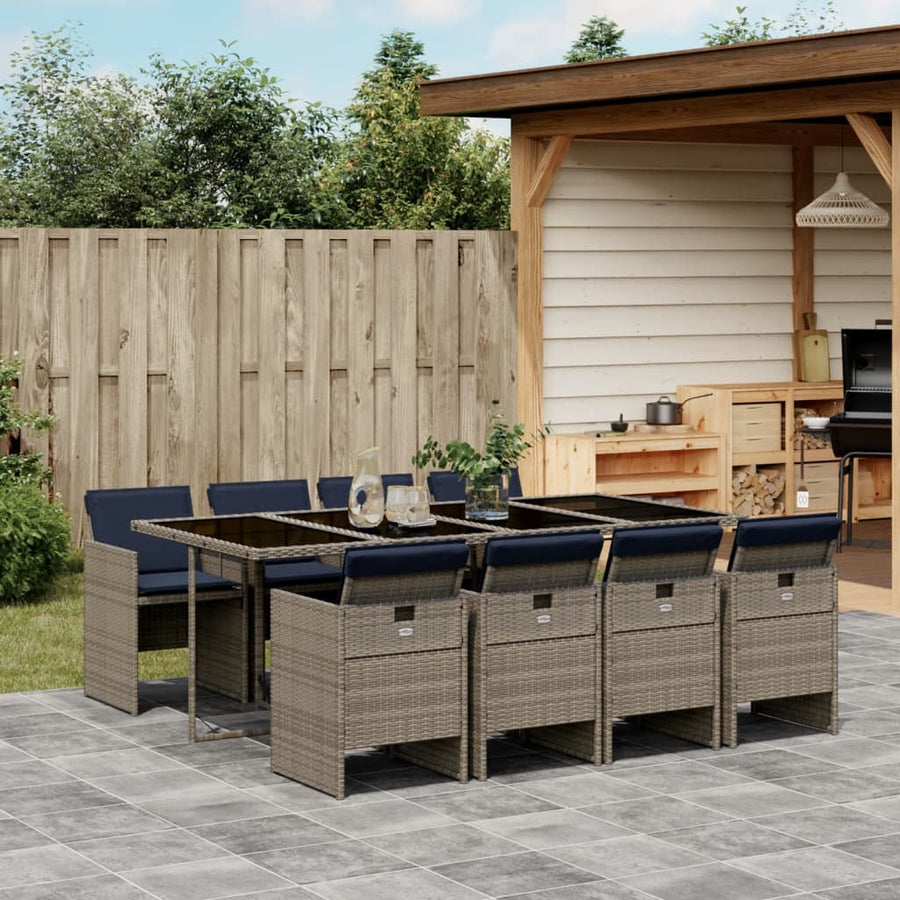 9-delige tuinset met kussens, grijs polyrotan