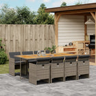 9-piece Garden Dining Set with Cushions Poly Rattan Grey