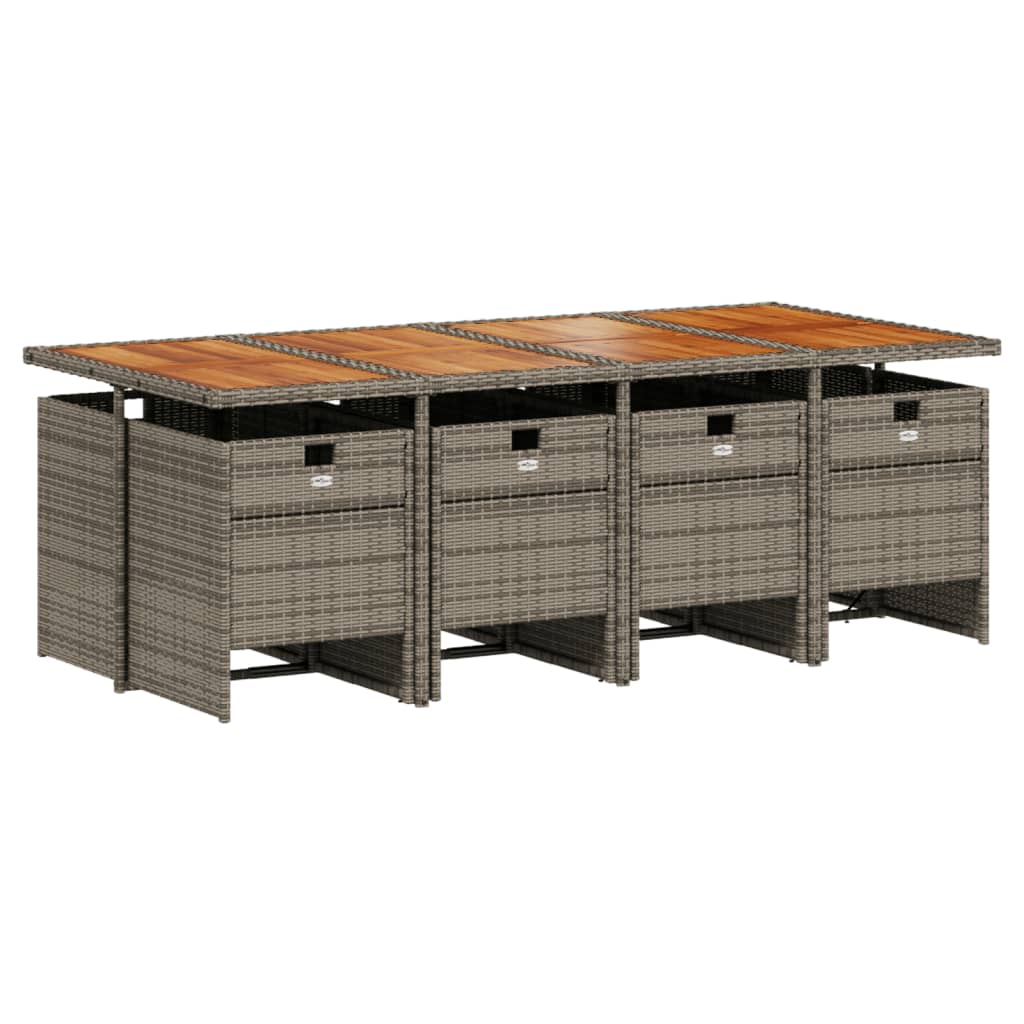 9-delige tuinset met kussens, grijs polyrotan