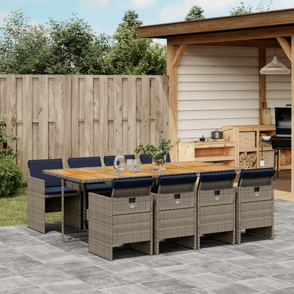 9-delige tuinset met kussens, grijs polyrotan