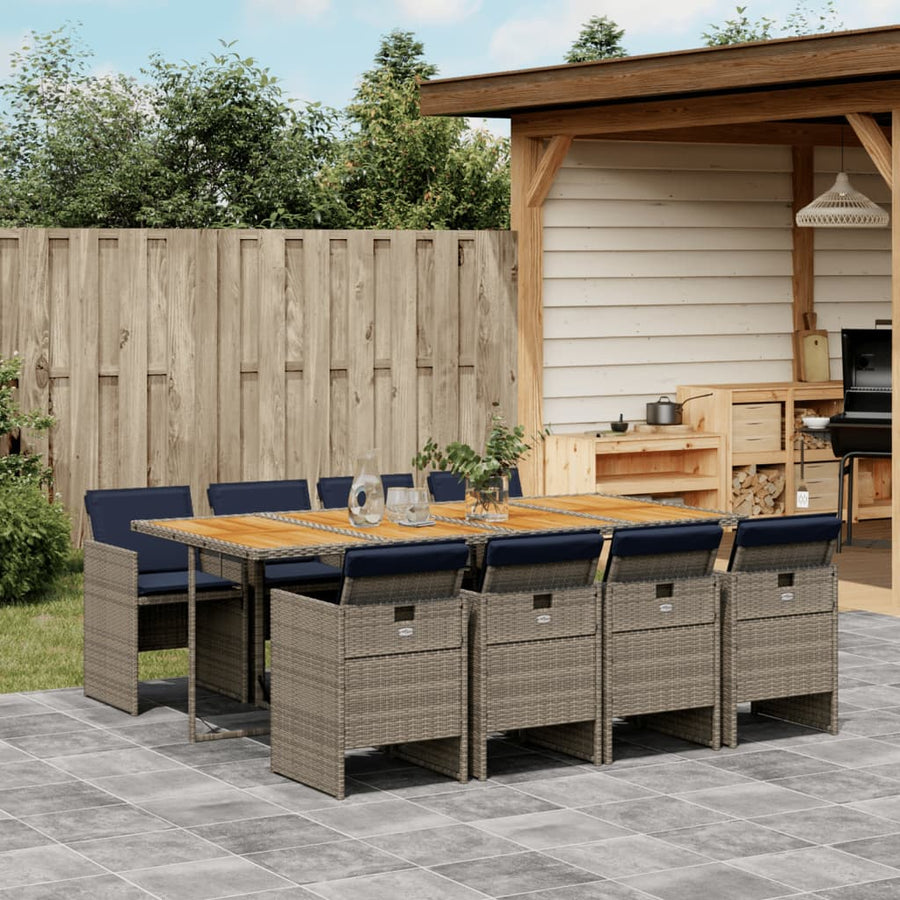 9-delige tuinset met kussens, grijs polyrotan