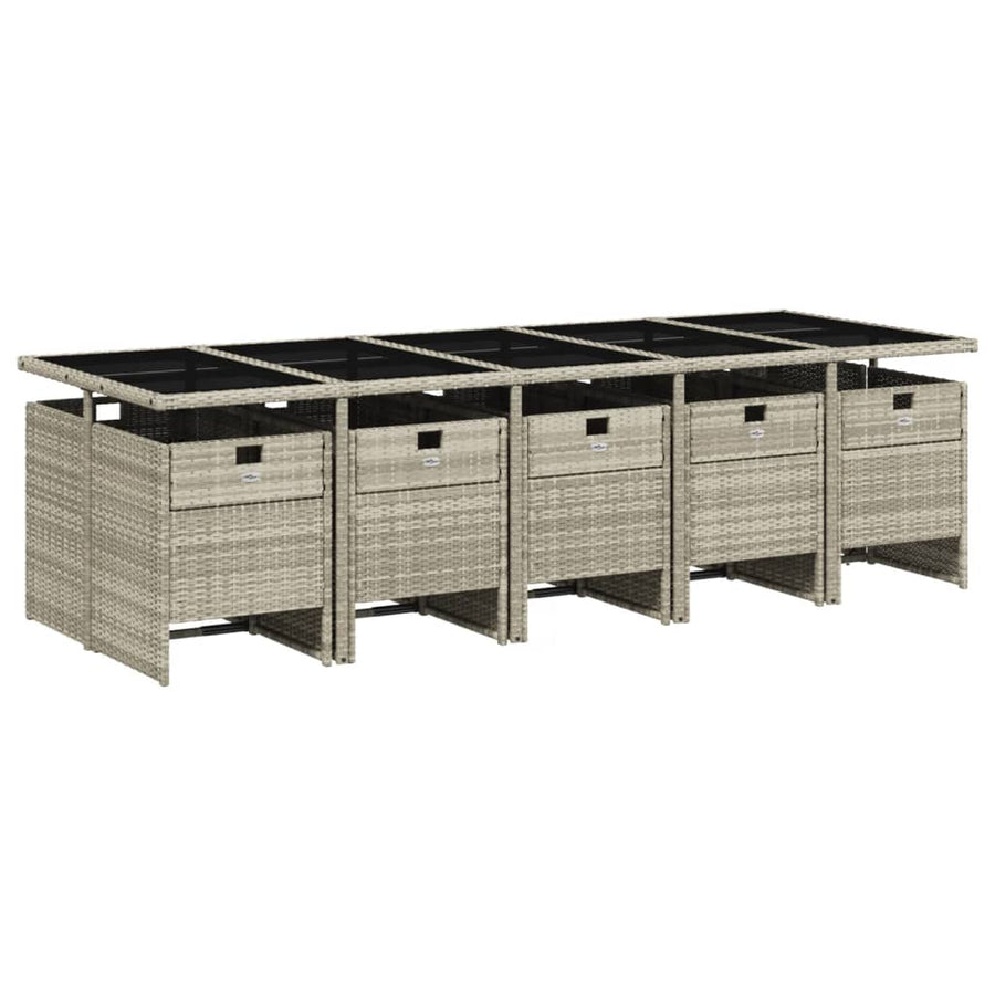 11-delige Tuinset met kussens poly rattan lichtgrijs