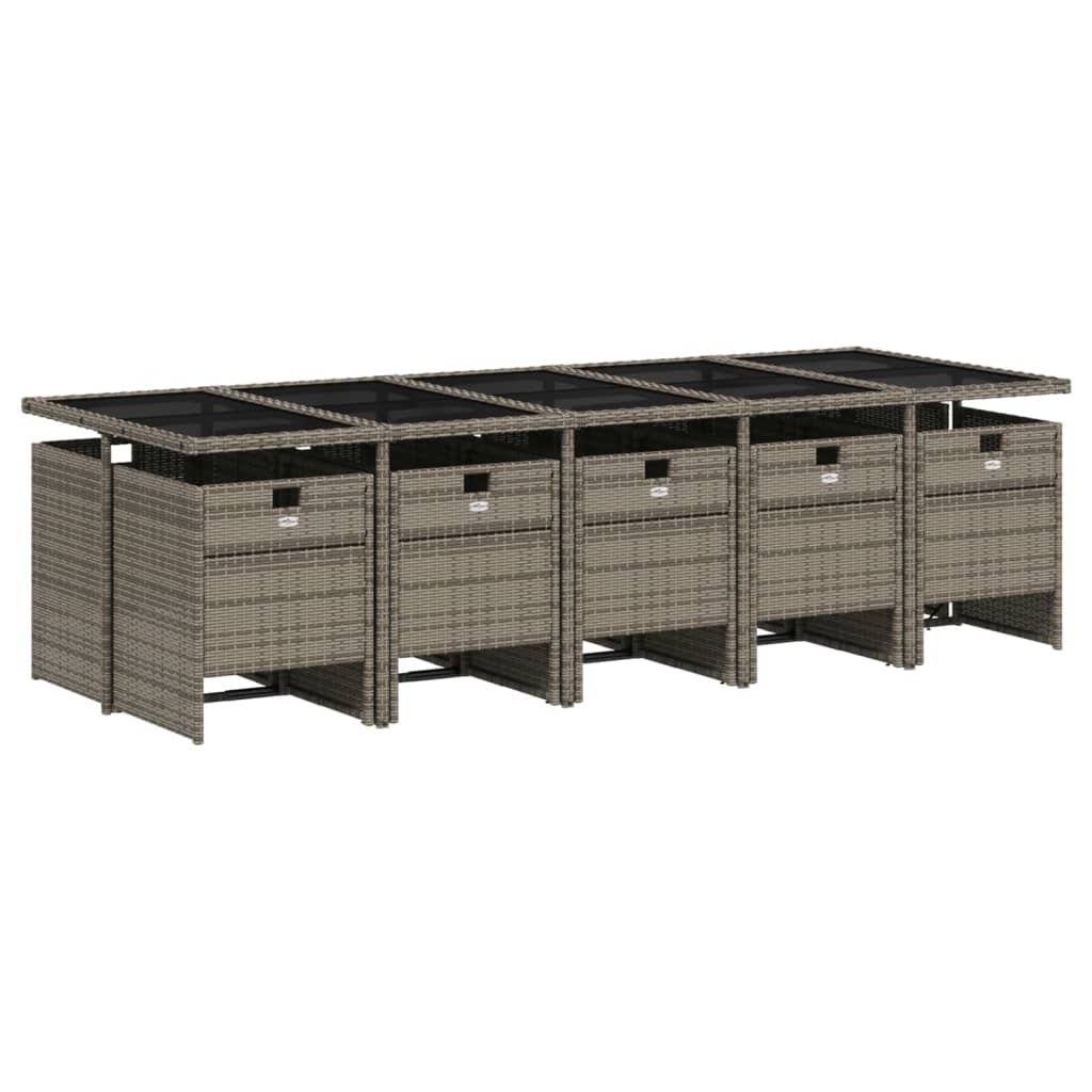 11-delige tuinset met kussens, grijs polyrotan