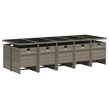 11-delige tuinset met kussens, grijs polyrotan