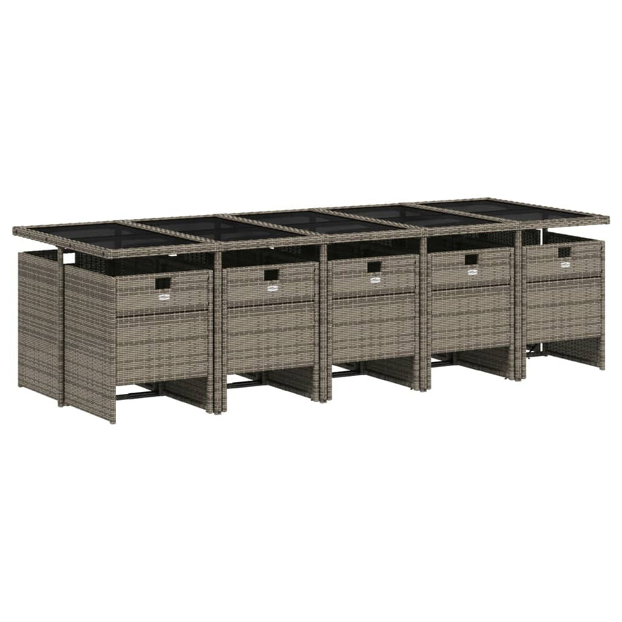 11-delige tuinset met kussens, grijs polyrotan