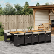 Tuinset 11-delig poly rattan zwart met kussens