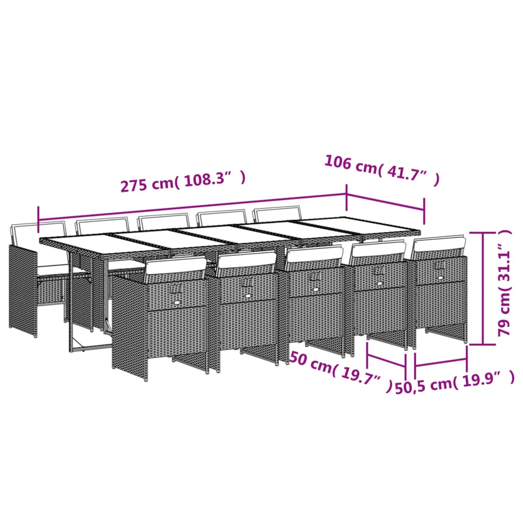 11-delige tuinset met kussens, grijs polyrotan