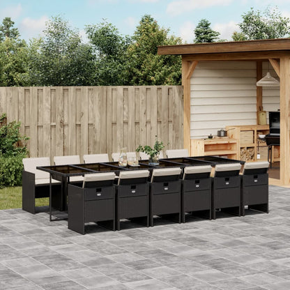 13-delige Tuinset met kussens poly rattan zwart