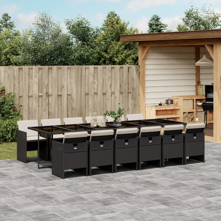 13-delige Tuinset met kussens poly rattan zwart