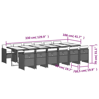 13-delige Tuinset met kussens poly rattan gemengd beige