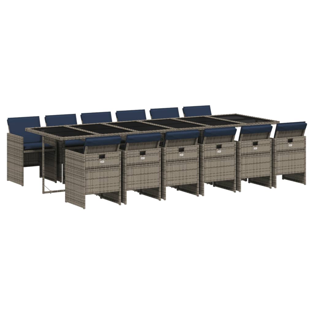 13-delige tuinset met kussens, grijs polyrotan
