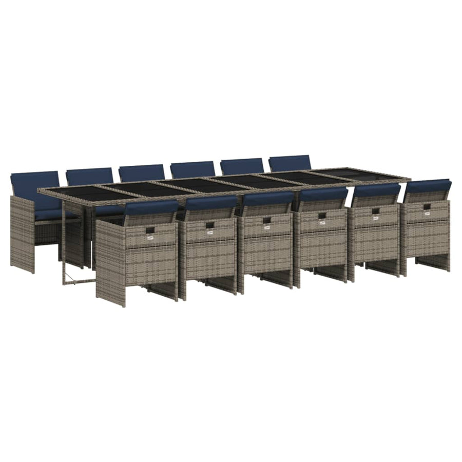 13-delige tuinset met kussens, grijs polyrotan
