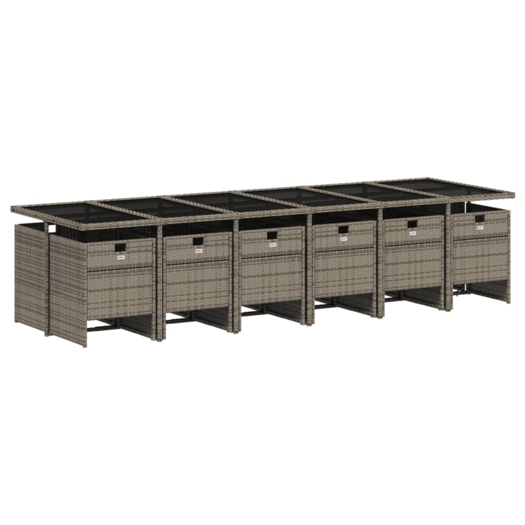 13-delige tuinset met kussens, grijs polyrotan