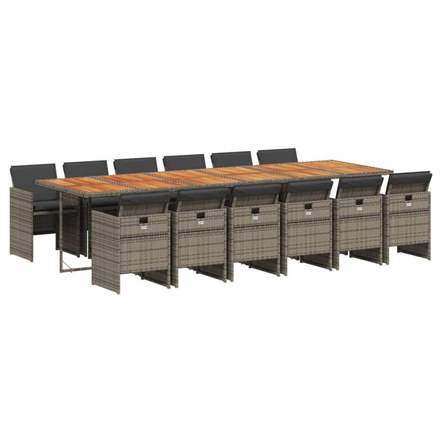 13-Delige Tuinset Met Kussens Poly Rattan 12 Grijs Hout