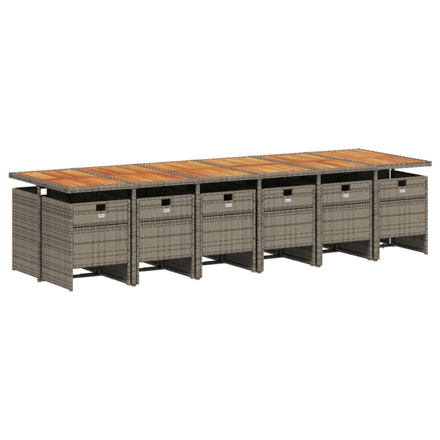 13-Delige Tuinset Met Kussens Poly Rattan 12 Grijs Hout