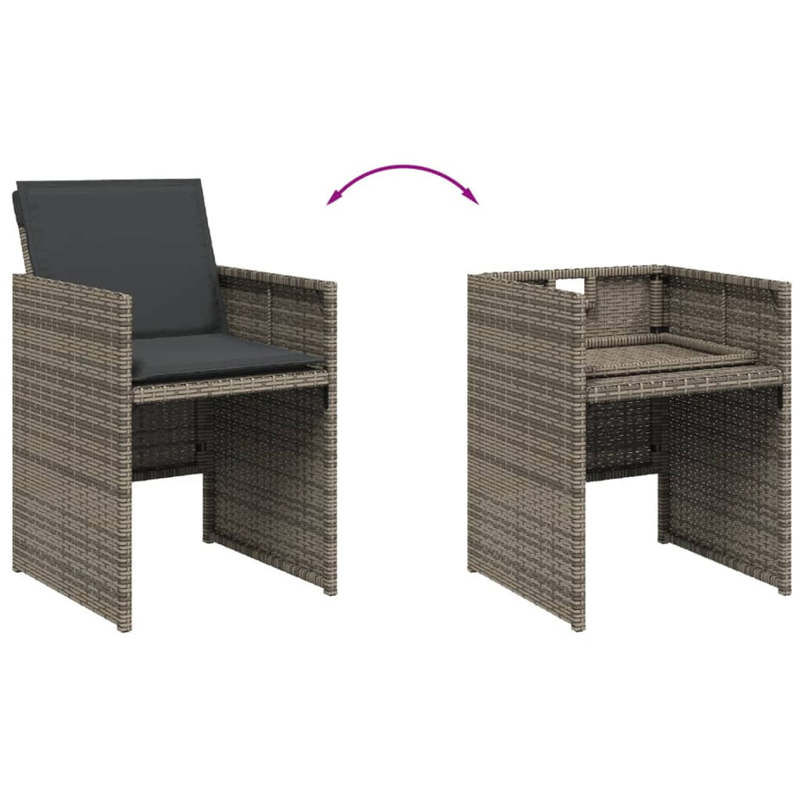 13-Delige Tuinset Met Kussens Poly Rattan 12 Grijs Hout