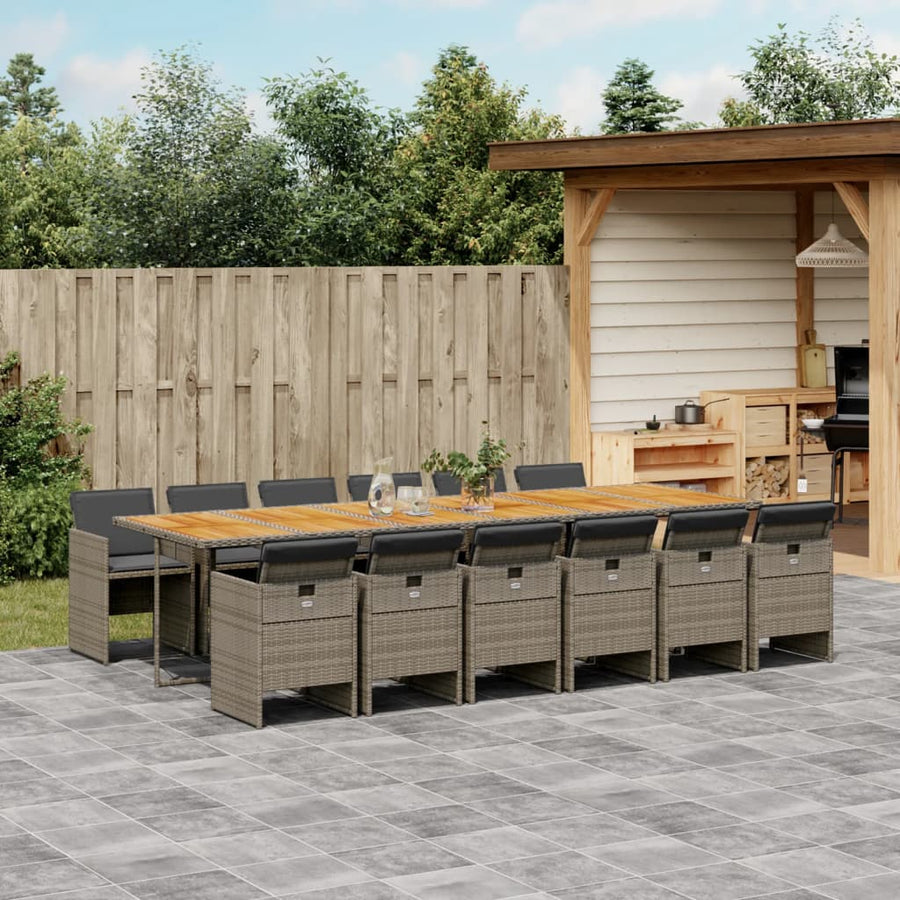 13-Delige Tuinset Met Kussens Poly Rattan 12 Grijs Hout