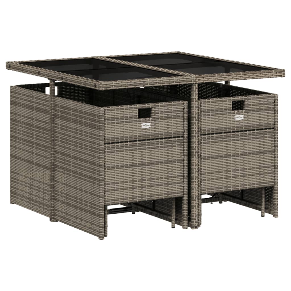 9-Delige Tuinset Met Kussens Poly Rattan 8 Grijs Glas