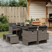 Tuinset 9-delig poly rattan grijs
