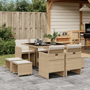 Tuinset 9-delig poly rattan beige met kussens