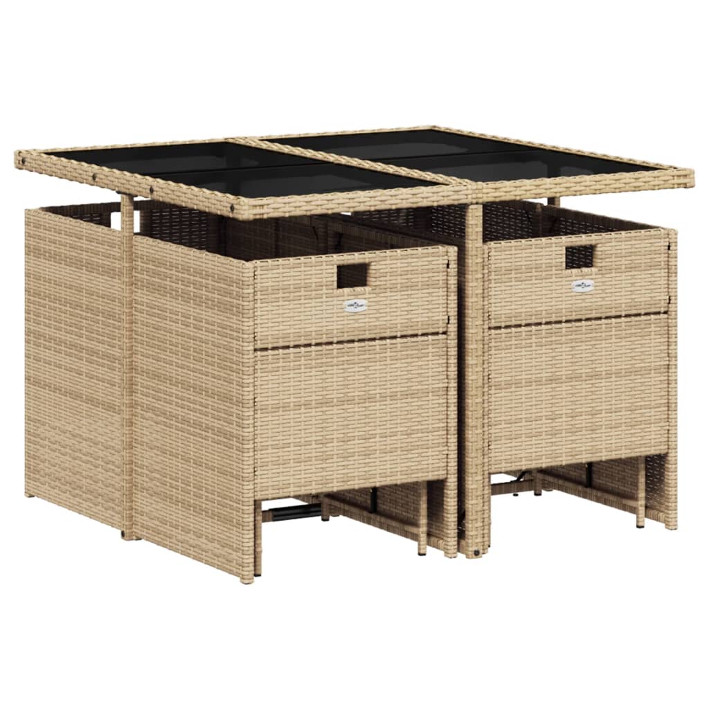 9-delige Tuinset met kussens poly rattan gemengd beige