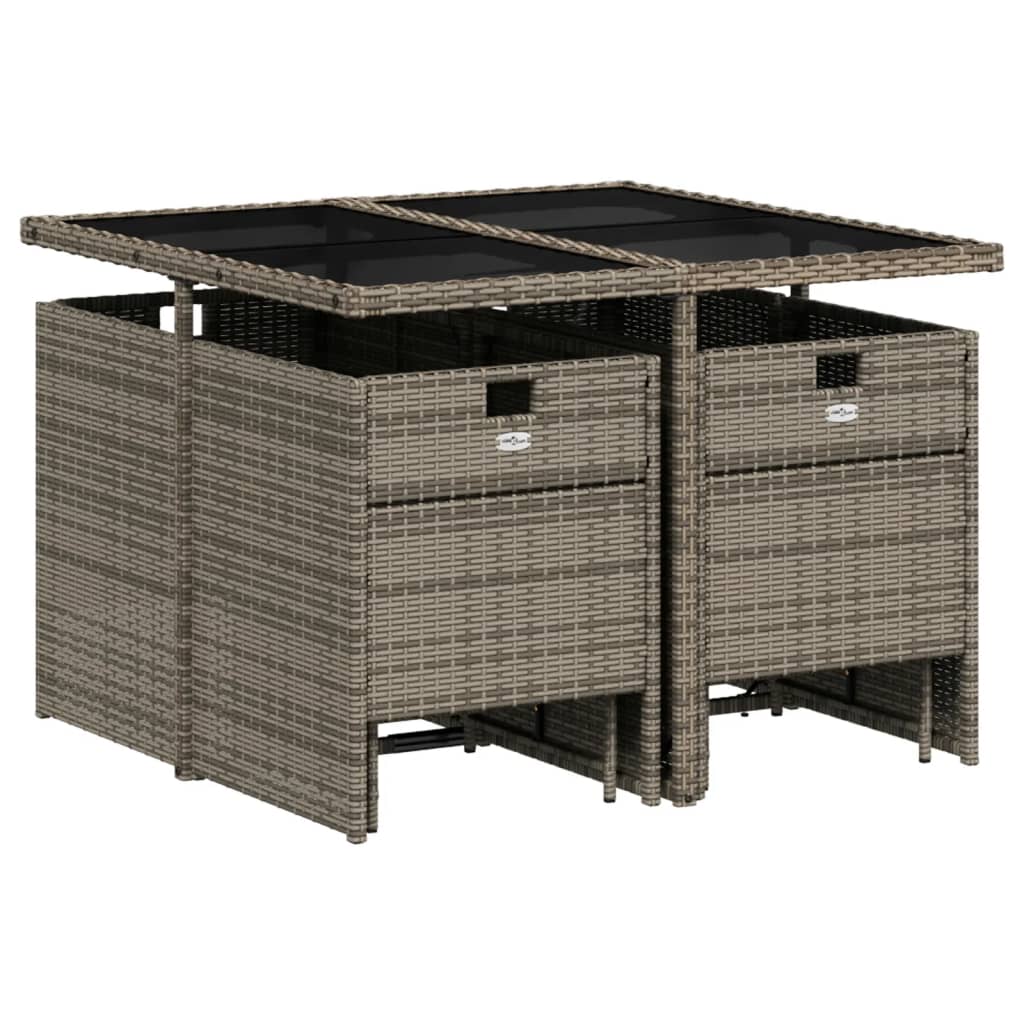 9-delige tuinset met kussens, grijs polyrotan