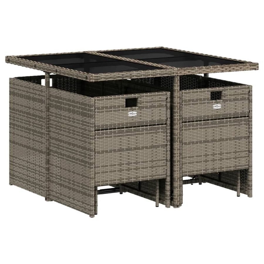 9-delige tuinset met kussens, grijs polyrotan