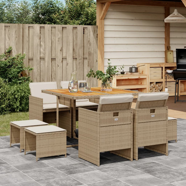 9-delige Tuinset met kussens poly rattan beige