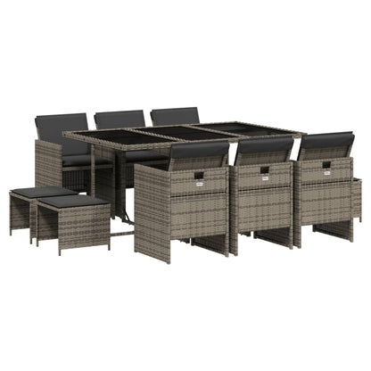 11-Delige Tuinset Met Kussens Poly Rattan 10 Grijs Glas