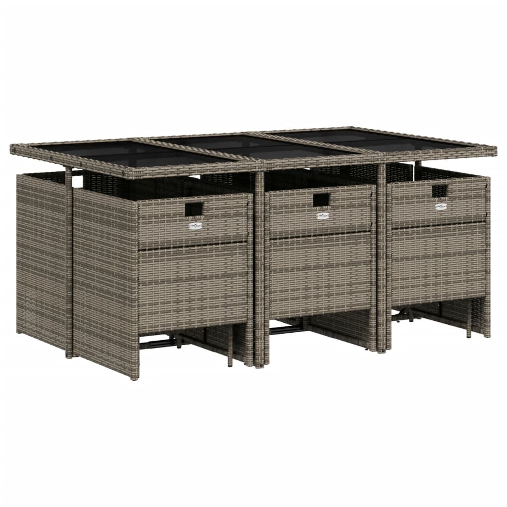 11-Delige Tuinset Met Kussens Poly Rattan 10 Grijs Glas