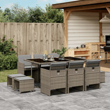 11-Delige Tuinset Met Kussens Poly Rattan 10 Grijs Glas