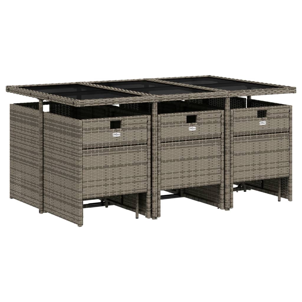 11-delige tuinset met kussens, grijs polyrotan