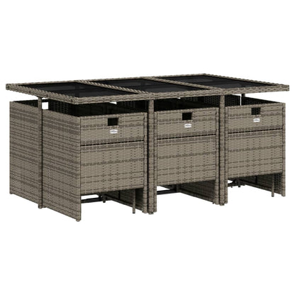 11-delige tuinset met kussens, grijs polyrotan