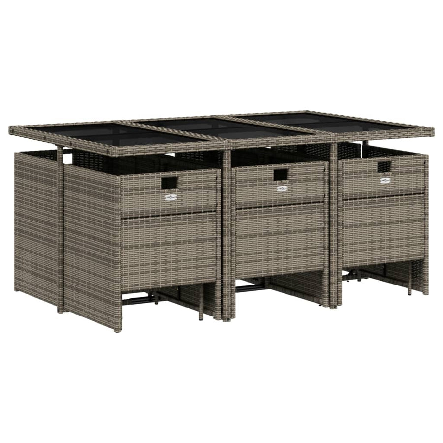 11-delige tuinset met kussens, grijs polyrotan
