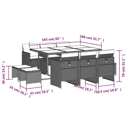 11-delige tuinset met kussens, grijs polyrotan