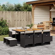 Tuinset 11-delig poly rattan zwart met kussens