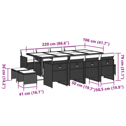 13-delige Tuinset met kussens poly rattan grijs